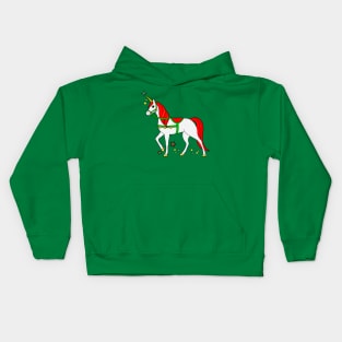 Christmas Unicorn with Decorated Bridle and Saddle Kids Hoodie